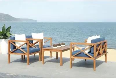 Davenport 4-Pc Outdoor Lounge Set - Natural/Navy - Blue