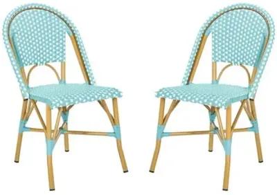 Set of 2 Odeon Stackable Outdoor Side Chairs - Teal/White - Blue