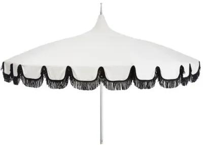 Aya Pagoda Fringe Patio Umbrella - White/Black