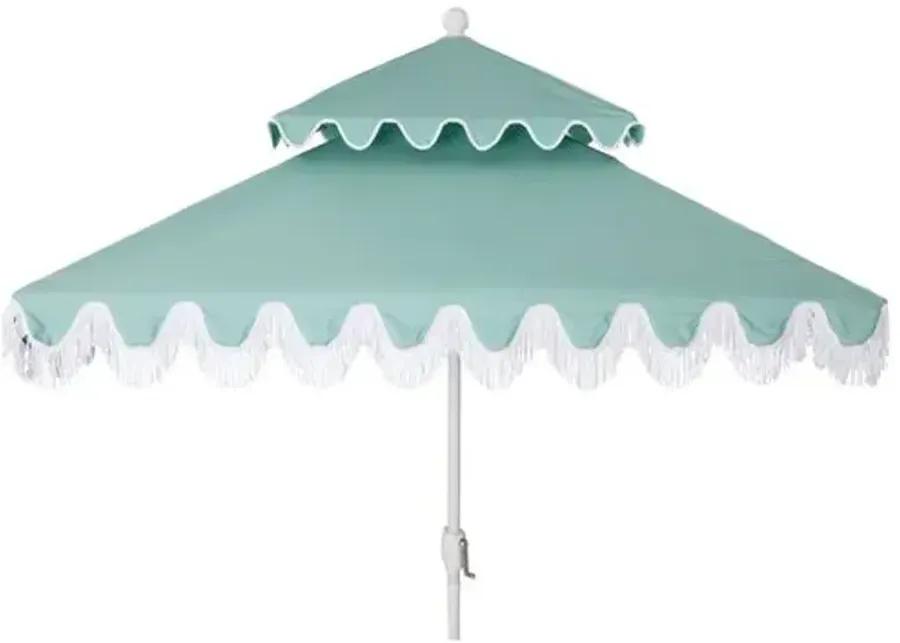 Hannah Two-Tier Square Patio Umbrella - Mint/White - Green