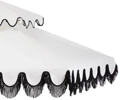 Daiana Two-Tier Fringe Patio Umbrella - White/Black Fringe