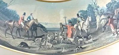 Antique French Hunt Scene Engraving - Vermilion Designs - Blue