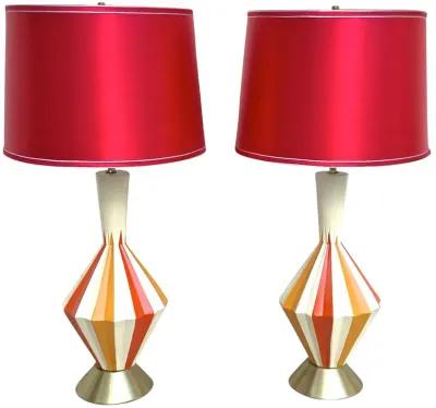 Midcentury Atomic Color Fluted Lamps - Pr - Vermilion Designs