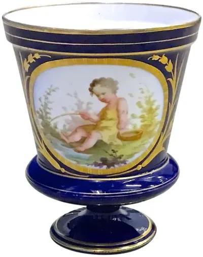 Antique Porcelain Cherub Cachepot - Vermilion Designs - Blue