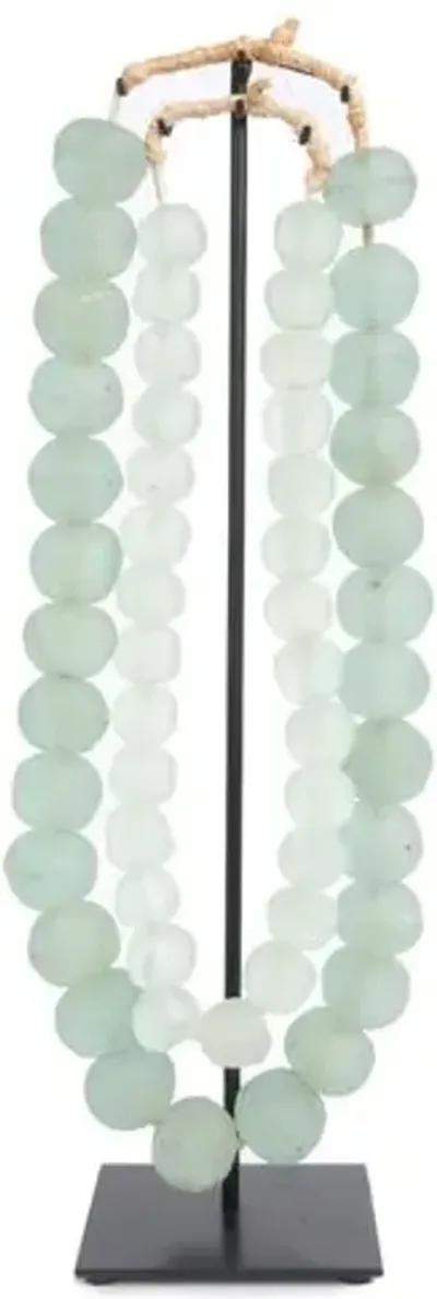 Asst. of 2 Ghanaian Glass Beads with Stand - Sage - Ngala Trading Co. - Green