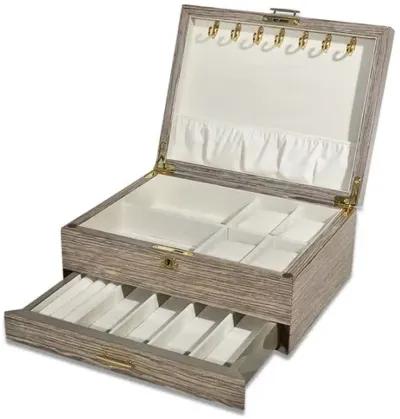 13" Prescott Jewelry Box with Drawer - Taupe/Gold