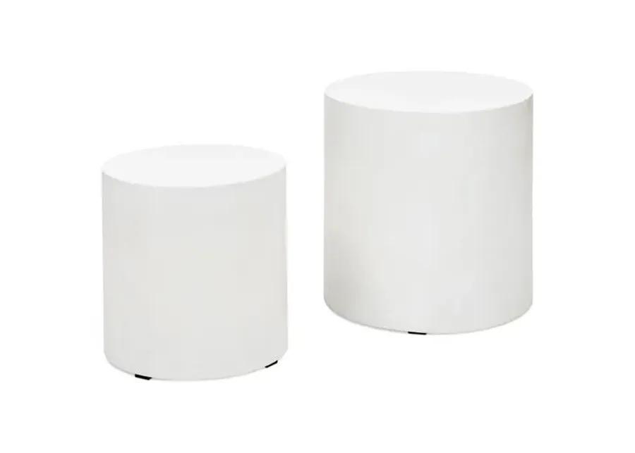 Set of 2 Elwood Pedestal Concrete Outdoor Side Tables - Ivory