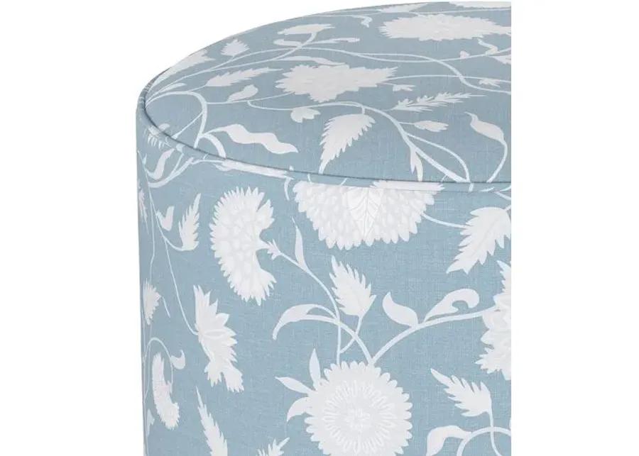 Harper Round Ottoman - Sky Floral - Blue