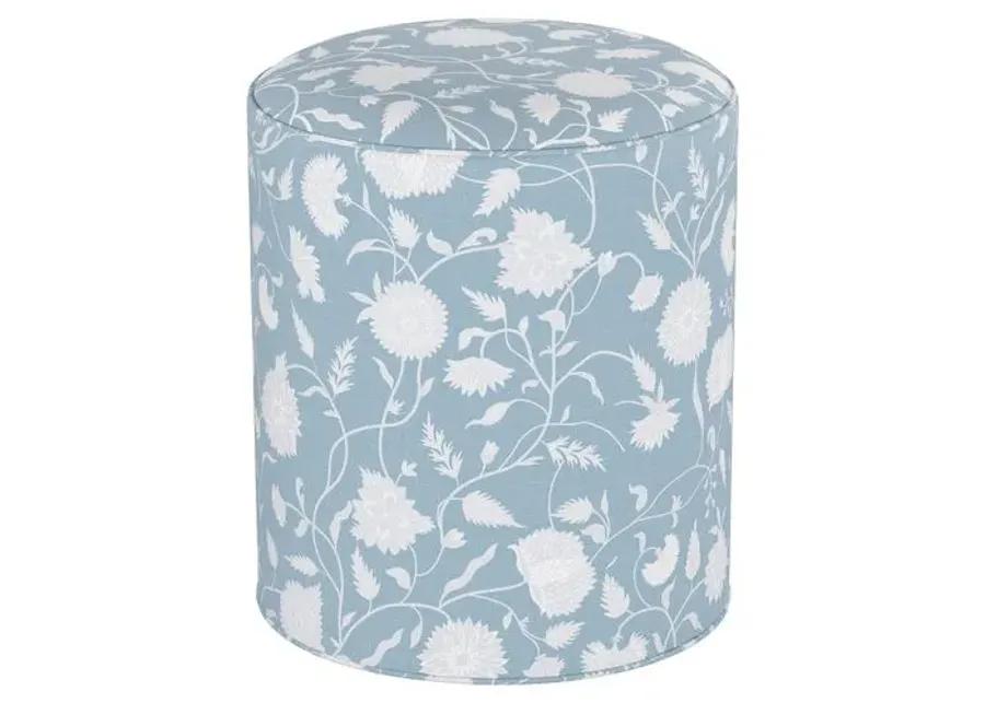 Harper Round Ottoman - Sky Floral - Blue