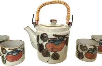 1970s Hand-Thrown Stoneware Tea Set - Set of 7 - Eat Drink Home - Beige