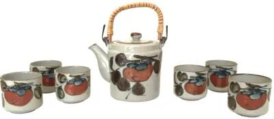 1970s Hand-Thrown Stoneware Tea Set - Set of 7 - Eat Drink Home - Beige