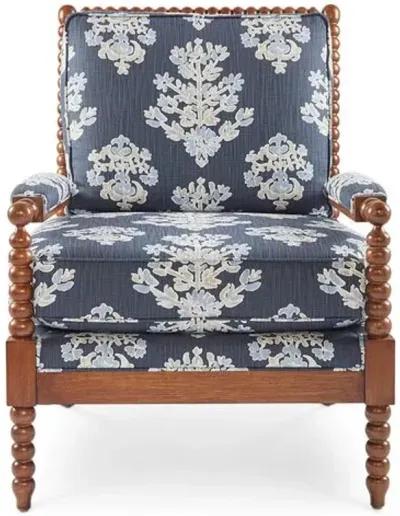 Bankwood Spindle Chair - Indigo Leaf Print - Miles Talbott - Handcrafted - Blue