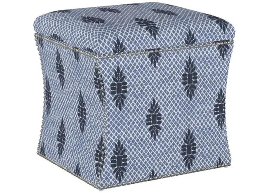 Merritt Storage Ottoman - Navy Boca Medallion - Handcrafted - Blue