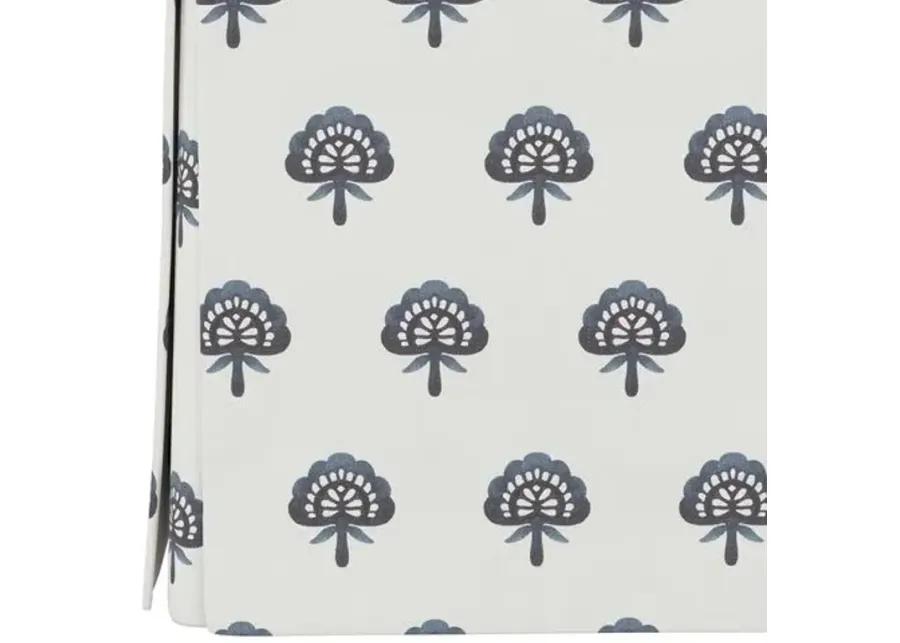 Anne Skirted Storage Ottoman - Floral Indigo - Handcrafted - Blue