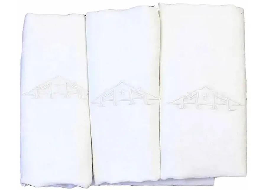 Antique French Linen "AA" Napkins - Set of 6 - Rose Victoria - White