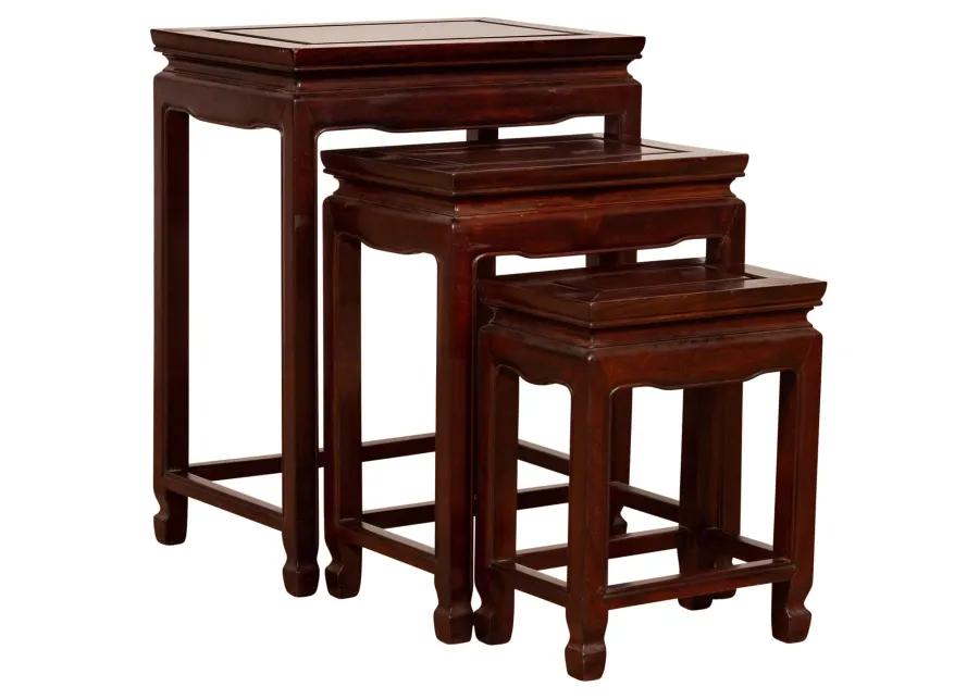 Three Chinese Rosewood Nesting Tables - FEA Home - Brown