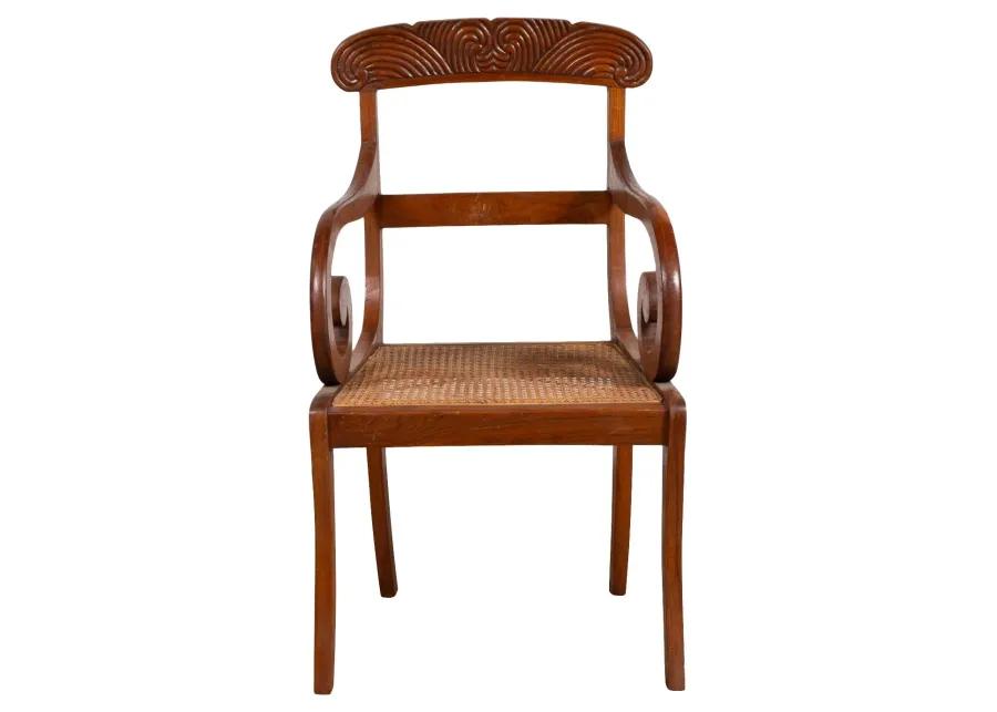 Javanese Wood and Rattan Carved Armchair - FEA Home - Brown