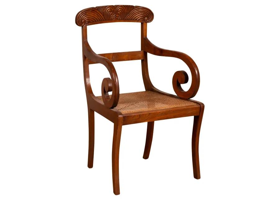 Javanese Wood and Rattan Carved Armchair - FEA Home - Brown