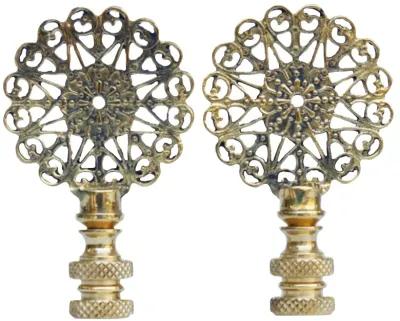 Lacy Brass Lamp Finials - a Pair By Interesting Things - Gold - Fits a standard size lamp harp