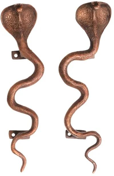 Large Dark Brass Cobra Door Handles - Interesting Things - Brown