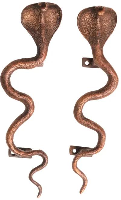 Large Dark Brass Cobra Door Handles - Interesting Things - Brown