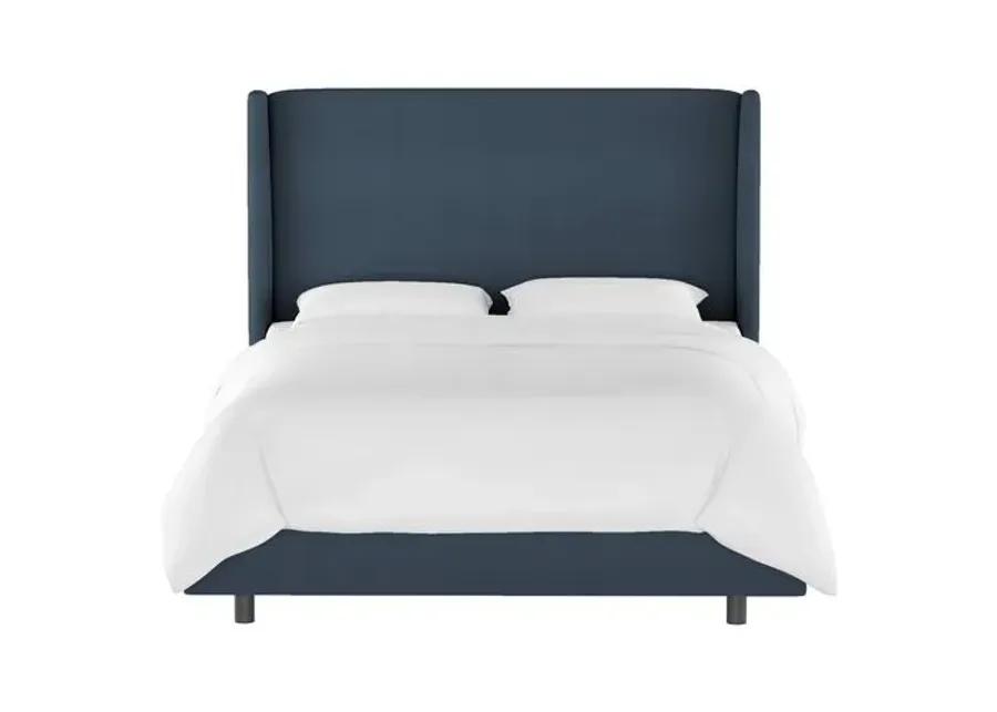 Kelly Velvet Wingback Bed - Handcrafted - Blue, Mattress, Box Spring Required