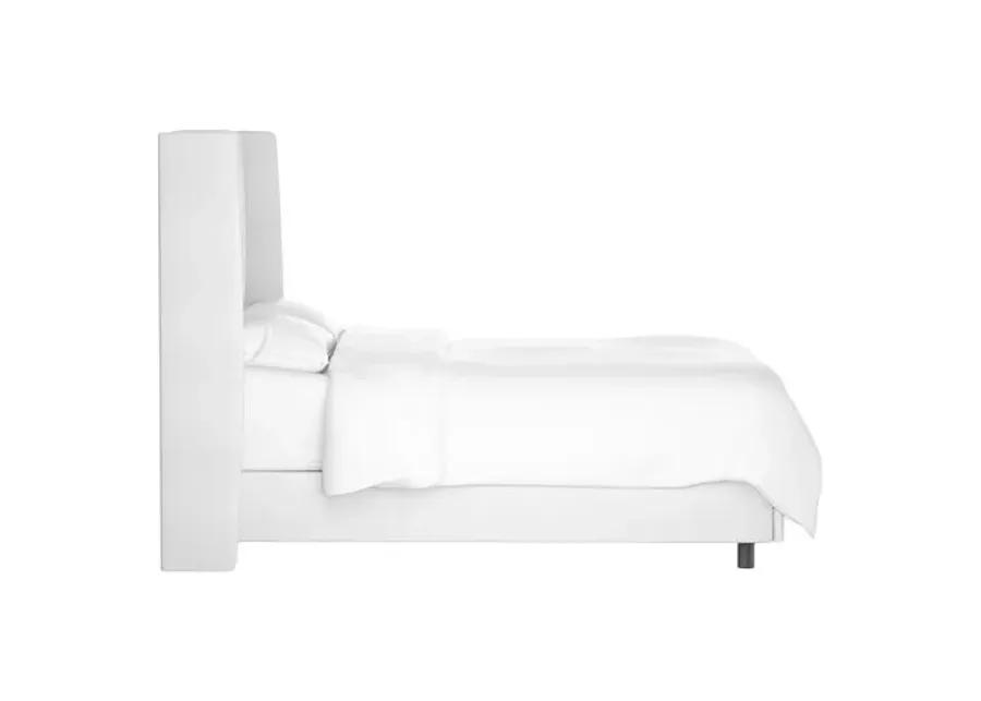 Kelly Velvet Wingback Bed - Handcrafted - White, Mattress, Box Spring Required