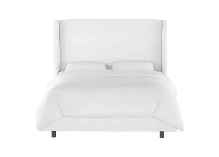 Kelly Velvet Wingback Bed - Handcrafted - White, Mattress, Box Spring Required