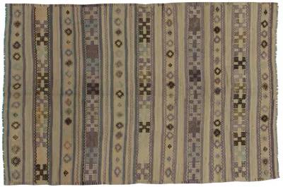 Turkish Jajim Kilim Rug - 5'1" x 7'8" - Beige - Beige