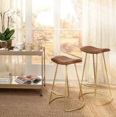 Luke Leather Barstool - Caramel/Gold Leather - Brown