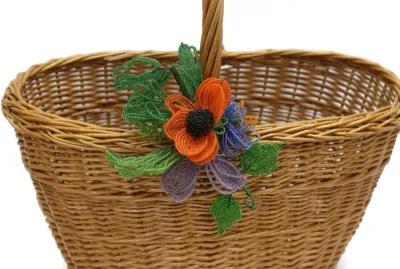 Midcentury French Wicker Market Basket - Rose Victoria - Brown