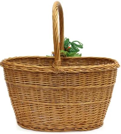 Midcentury French Wicker Market Basket - Rose Victoria - Brown