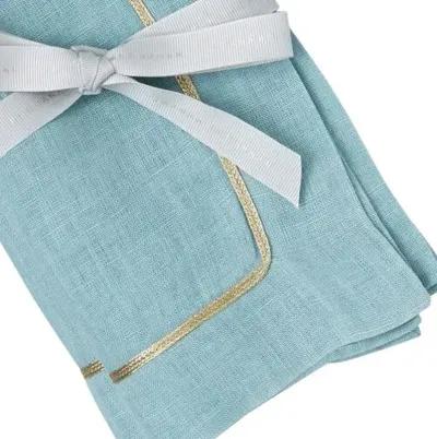 Set of 2 Gold Trim Dinner Napkins - Blue - Joanna Buchanan