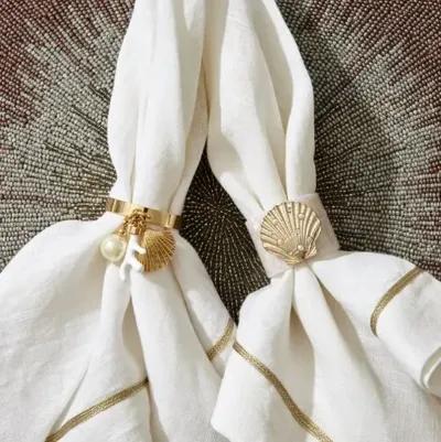 Set of 4 Skinny Shell Napkin Rings - Gold/White - Joanna Buchanan