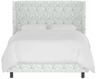 Kelly Wingback Bed - Ranjit Floral - Handcrafted - Green, Mattress, Box Spring Required