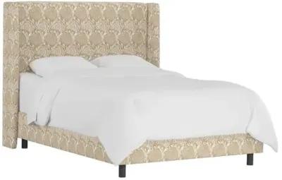 Kelly Wingback Bed - Ranjit Floral - Handcrafted - Beige, Mattress, Box Spring Required