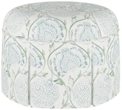 Liza Skirted Ottoman - Ranjit Floral - Handcrafted - Green