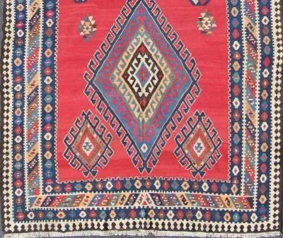 Antique Persian Qashqai Kilim 6'2 x 13'7 - Keivan Woven Arts - Red