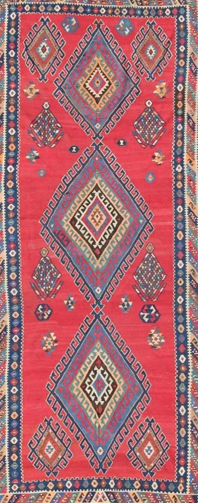 Antique Persian Qashqai Kilim 6'2 x 13'7 - Keivan Woven Arts - Red