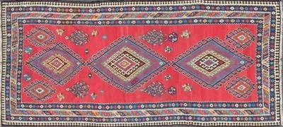 Antique Persian Qashqai Kilim 6'2 x 13'7 - Keivan Woven Arts - Red