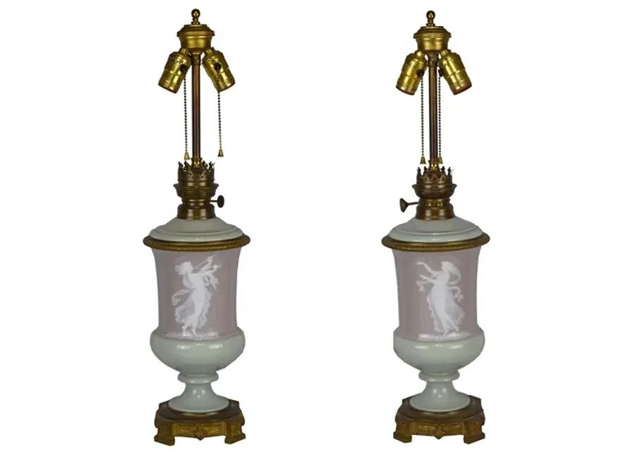 19th C Neoclassical P te Sur P te Lamps - Antiquarian Art Company