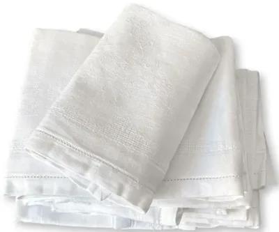 1920s French Linen Damask Napkins - Set of 9 - New England Mercantile - White