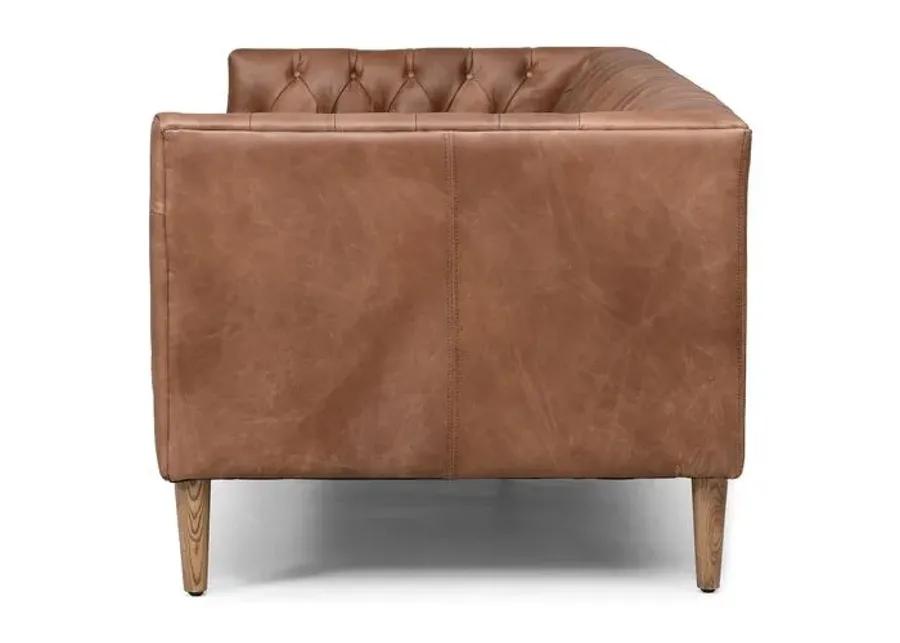 Sonia Leather Sofa - Chocolate/Weathered Oak