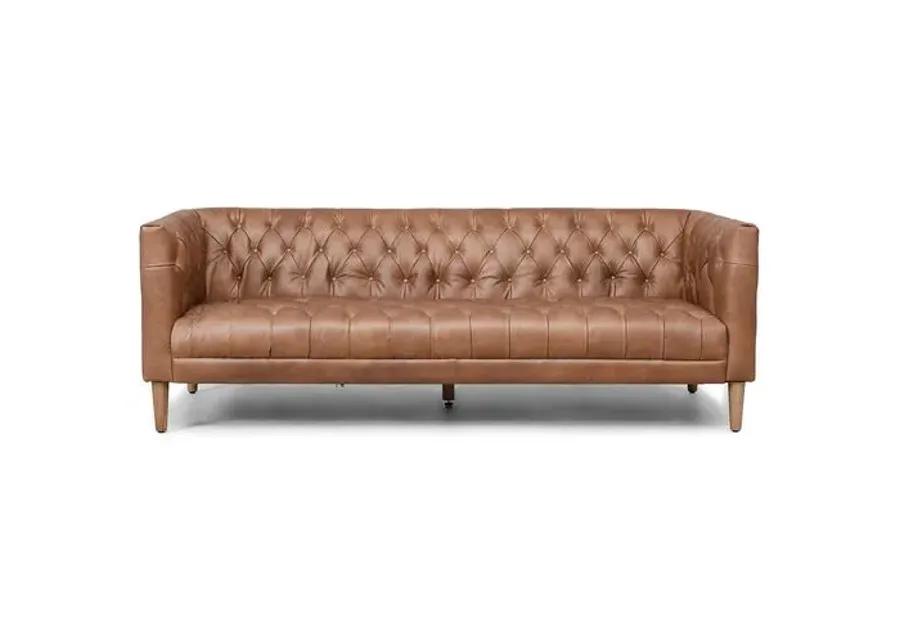 Sonia Leather Sofa - Chocolate/Weathered Oak