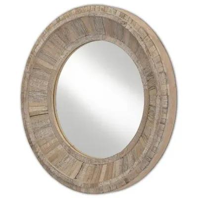 Kanor Round Reclaimed Wood Mirror - Whitewash - Currey & Company