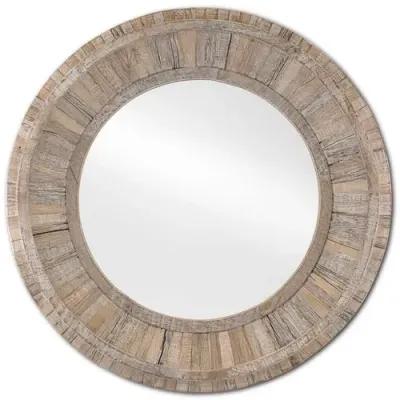 Kanor Round Reclaimed Wood Mirror - Whitewash - Currey & Company