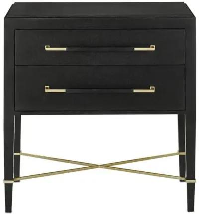 Verona Nightstand - Black Lacquered Linen/Champagne - Currey & Company