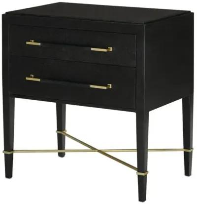 Verona Nightstand - Black Lacquered Linen/Champagne - Currey & Company