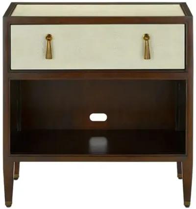 Evie Shagreen Nightstand - Ivory/Dark Walnut/Brass - Currey & Company