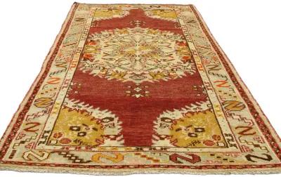 Vintage Oushak Rug - 03'05 x 06'09 - Esmaili Rugs & Antiques - Red - Red